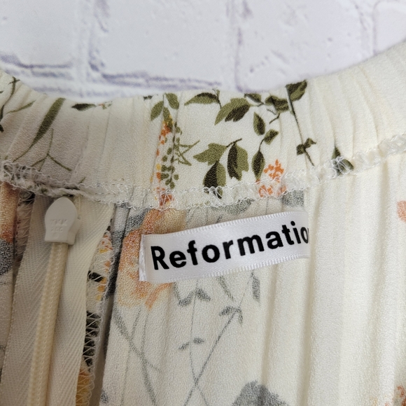 Reformation Pearl Dress Aurora Floral Cream Ivory Orange Gold Puff Sleeve Midi 2 - Picture 9 of 13